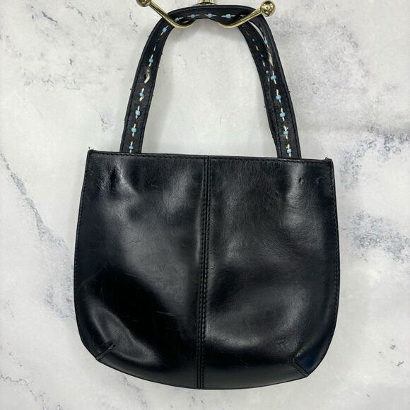 Vintage y2k 90s Fossil Black Leather handbag Purse southwest grunge pony hair - Picture 1 of 16